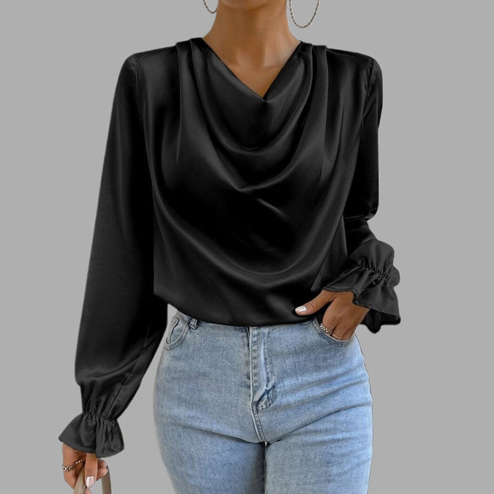Halverne | Women's Cowl Neck Satin Blouse - Cream - Image 4