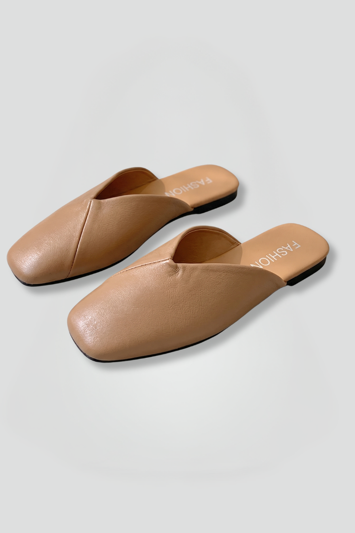 Halvinde | Women's Square Toe Mule Flats Slip-On - Camel - Image 2
