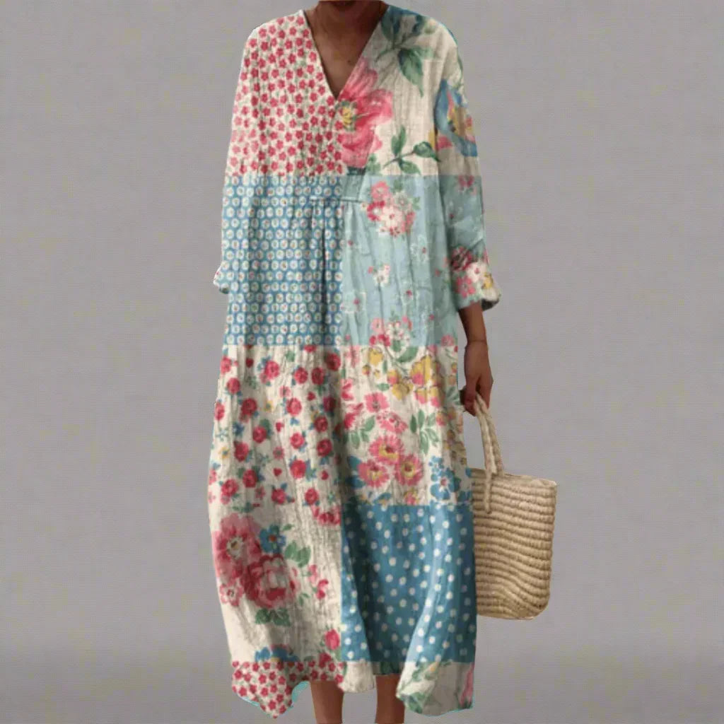 Halvindra | Women's Floral Patchwork Maxi Dress - Image 1