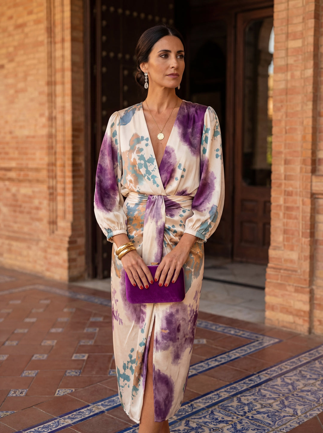Halvindra | Women's Midi Wrap Dress Abstract Print - Image 1