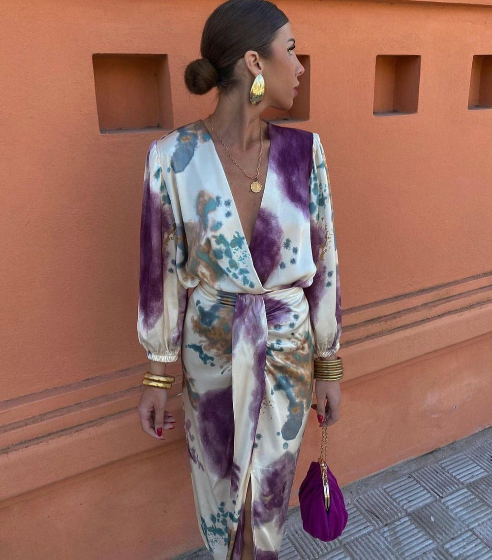 Halvindra | Women's Midi Wrap Dress Abstract Print - Image 2