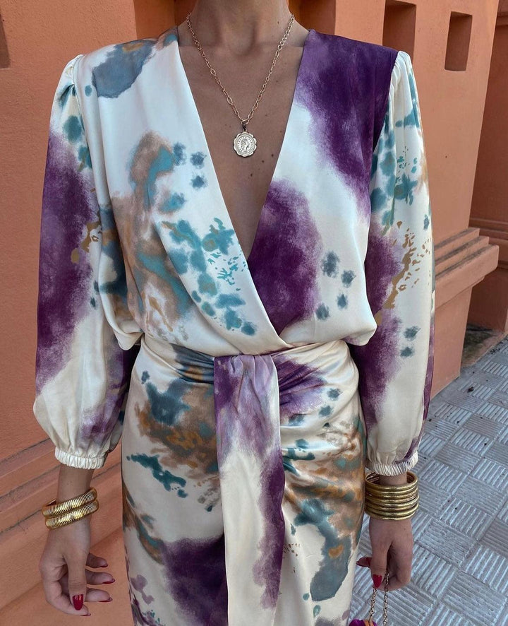 Halvindra | Women's Midi Wrap Dress Abstract Print - Image 4