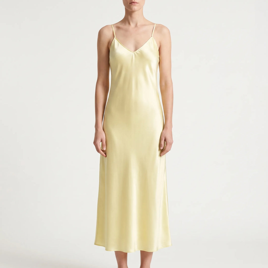 Halvindra | Women's Slip Maxi Dress V-Neck - Yellow - Image 1