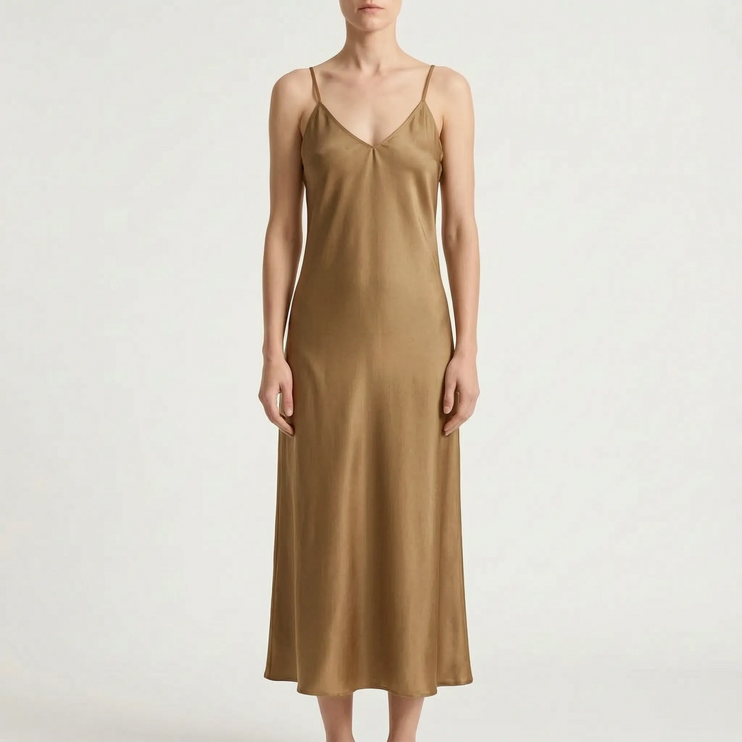 Halvindra | Women's Slip Maxi Dress V-Neck - Yellow - Image 4