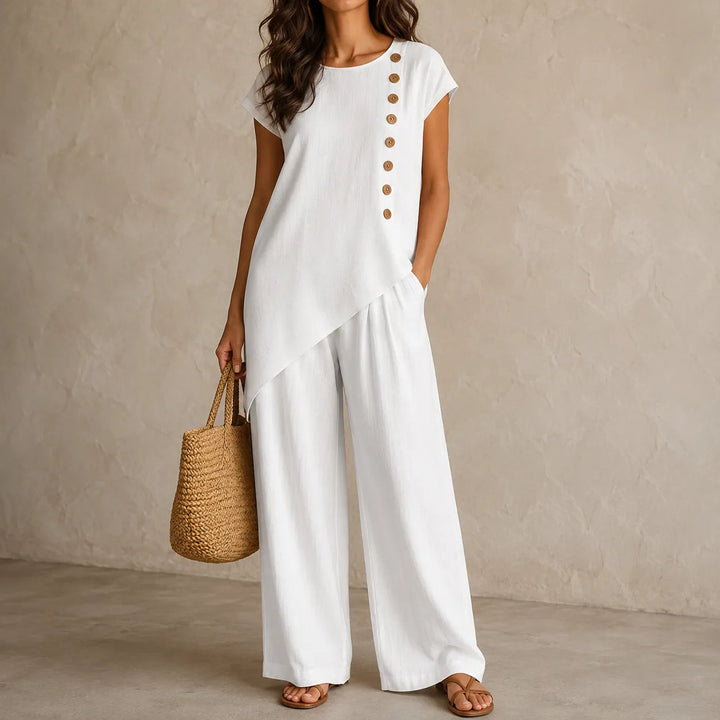 Halvine | Women's Co-ord Set Wide-Leg Pants - White - Image 1