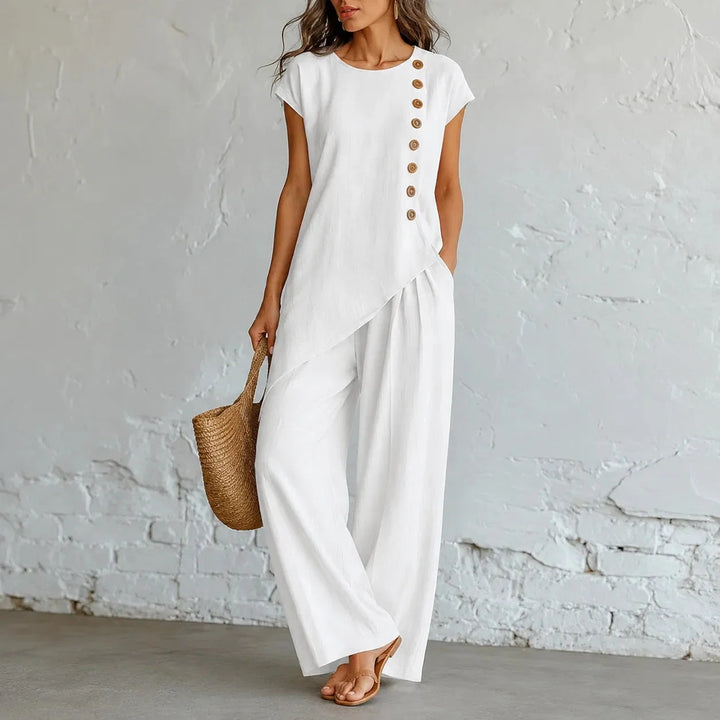 Halvine | Women's Co-ord Set Wide-Leg Pants - White - Image 12
