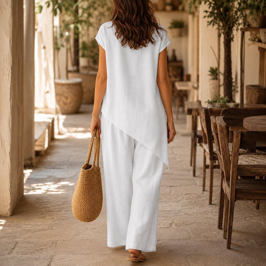 Halvine | Women's Co-ord Set Wide-Leg Pants - White - Image 3