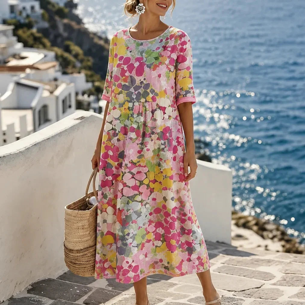 Halvine | Women's Floral Print Midi Dress with Pockets - Image 12