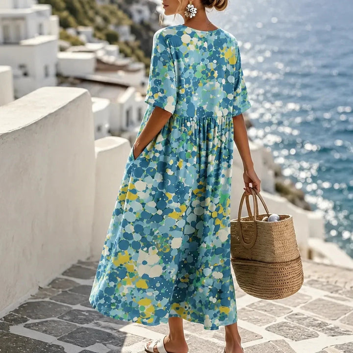 Halvine | Women's Floral Print Midi Dress with Pockets - Image 13