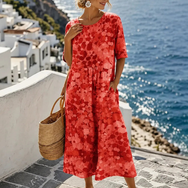 Halvine | Women's Floral Print Midi Dress with Pockets - Image 15