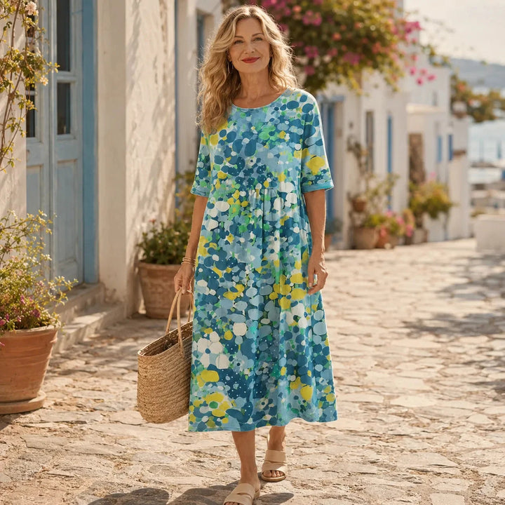 Halvine | Women's Floral Print Midi Dress with Pockets - Image 5