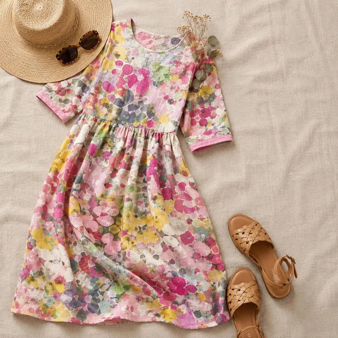 Halvine | Women's Floral Print Midi Dress with Pockets - Image 6
