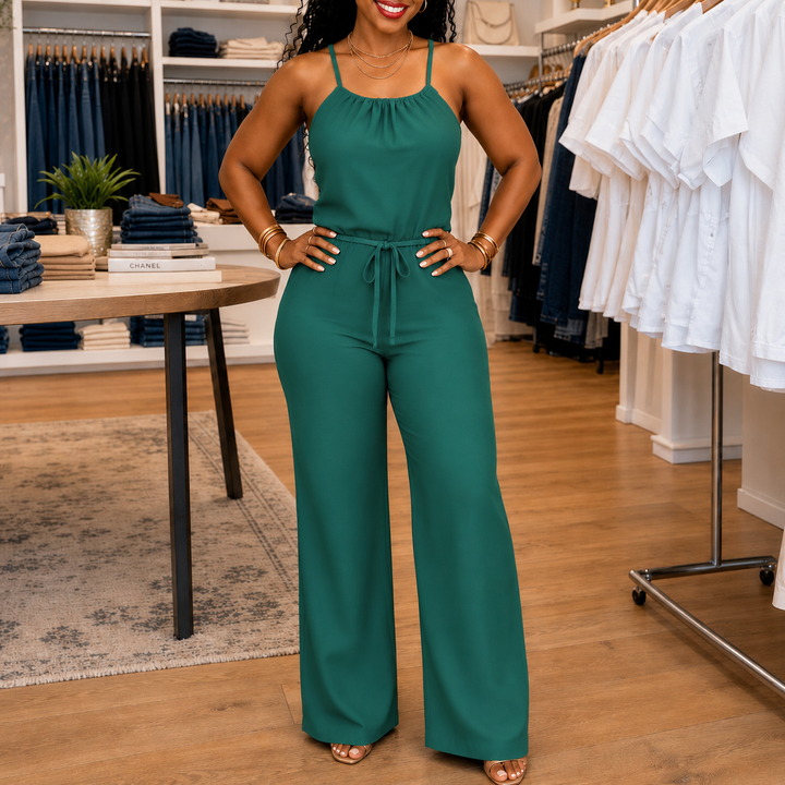 Halvine | Women's Halter Wide-Leg Jumpsuit - Blue - Image 15