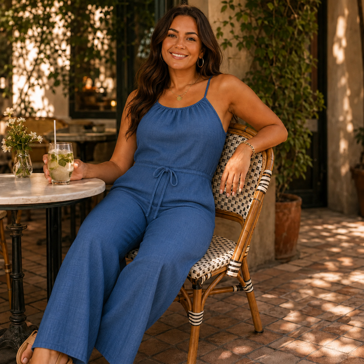 Halvine | Women's Halter Wide-Leg Jumpsuit - Blue - Image 5