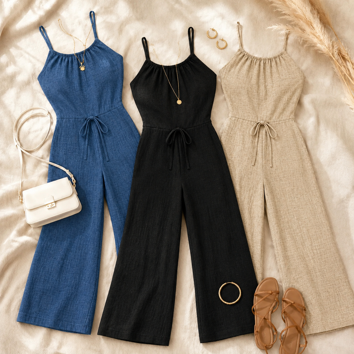Halvine | Women's Halter Wide-Leg Jumpsuit - Blue - Image 6