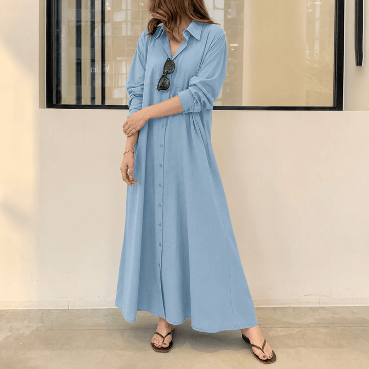 Halvine | Women's Maxi Shirt Dress with Pockets - Olive Green - Image 13