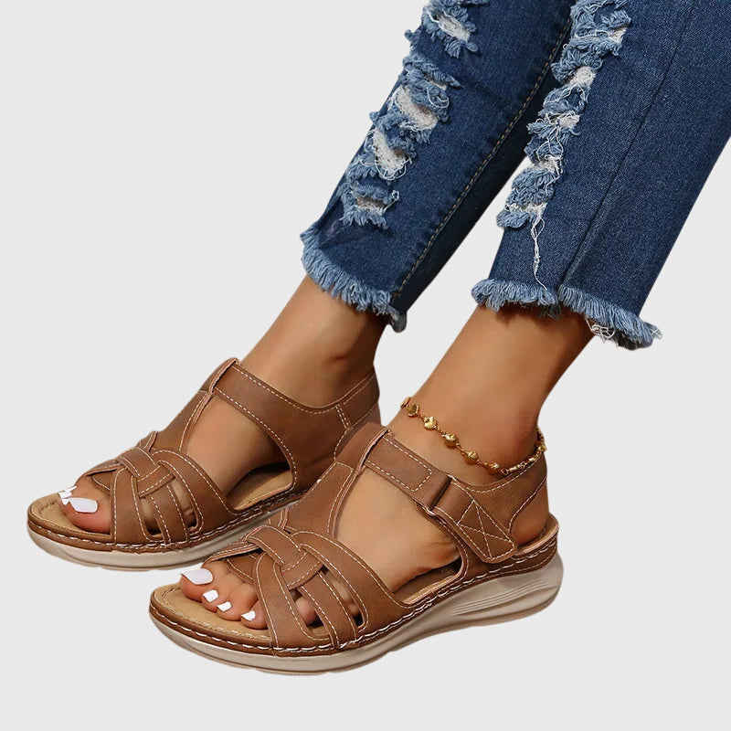 Halvine | Women's Orthopedic Flat Sandals - Light Brown - Image 1