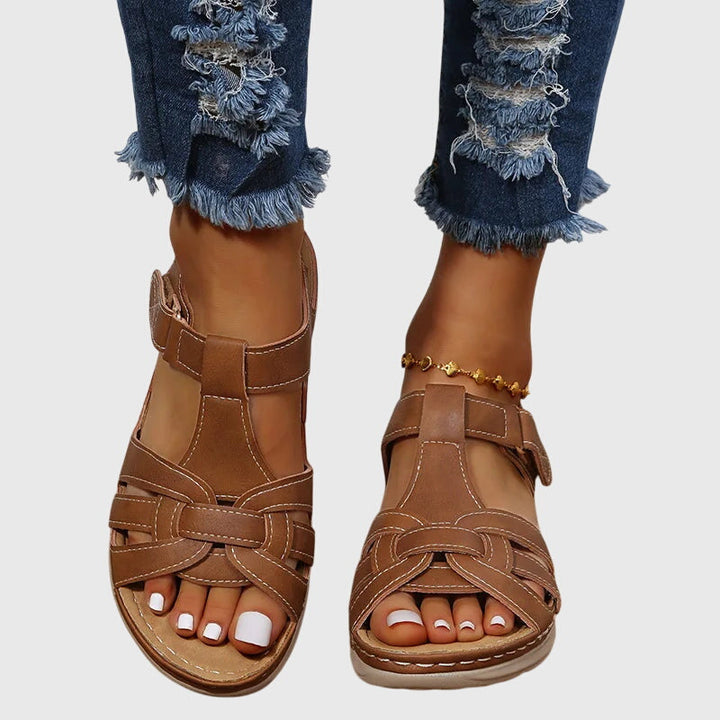 Halvine | Women's Orthopedic Flat Sandals - Light Brown - Image 2