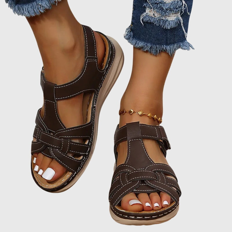 Halvine | Women's Orthopedic Flat Sandals - Light Brown - Image 3