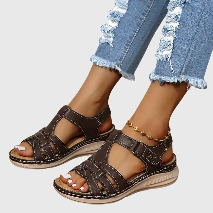Halvine | Women's Orthopedic Flat Sandals - Light Brown - Image 4