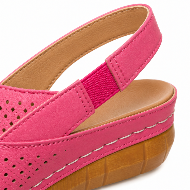 Halvine | Women's Perforated Wedge Slingback Sandal - Hot Pink - Image 16
