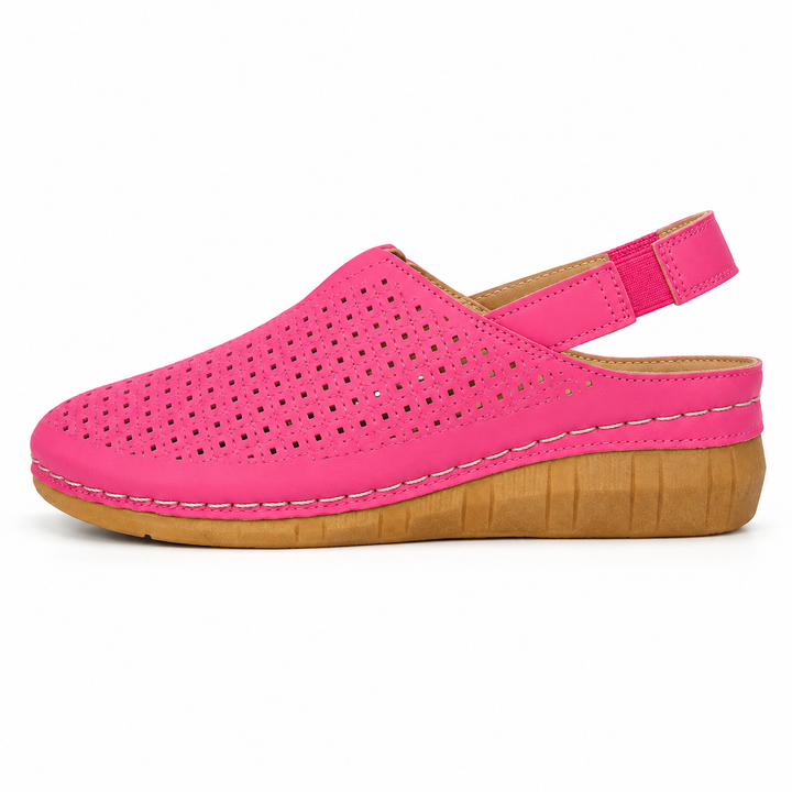 Halvine | Women's Perforated Wedge Slingback Sandal - Hot Pink - Image 17