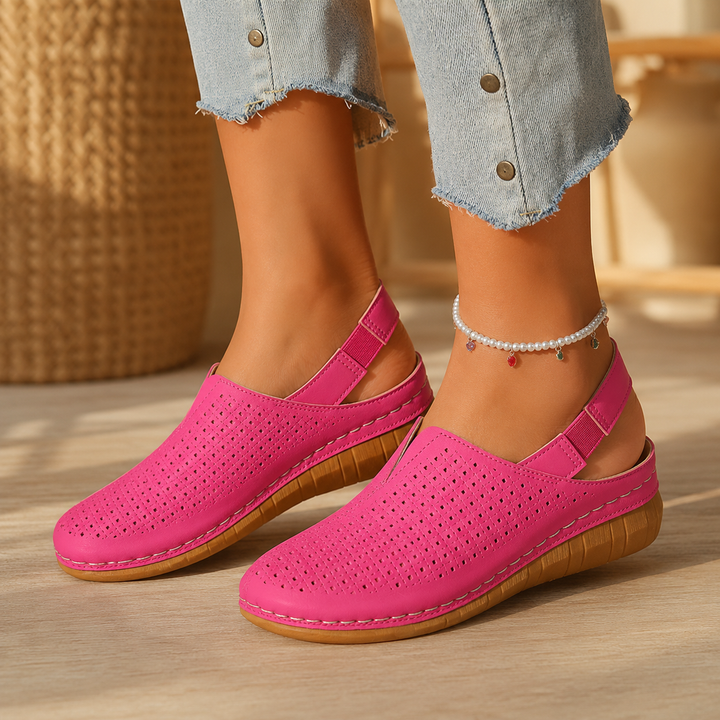 Halvine | Women's Perforated Wedge Slingback Sandal - Hot Pink - Image 2