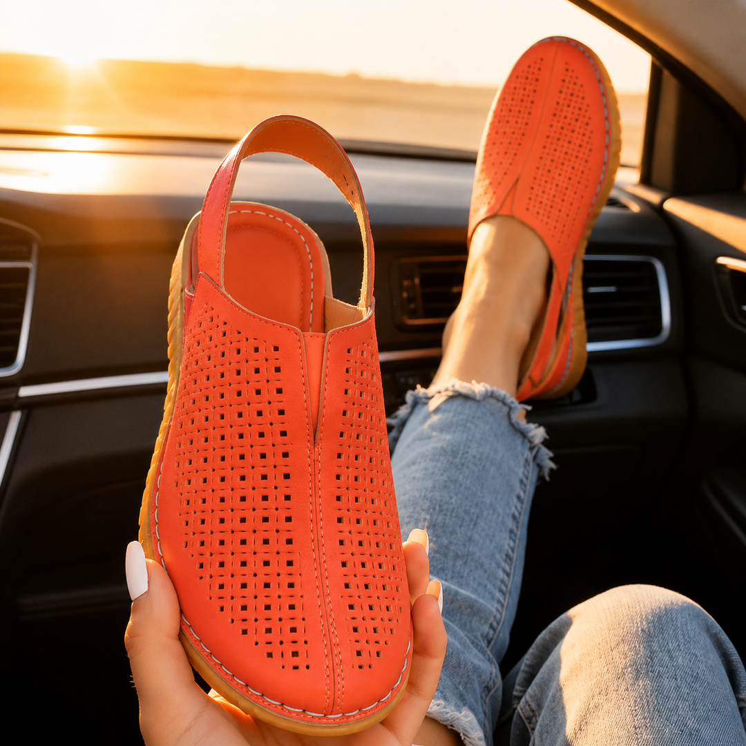 Halvine | Women's Perforated Wedge Slingback Sandal - Hot Pink - Image 22