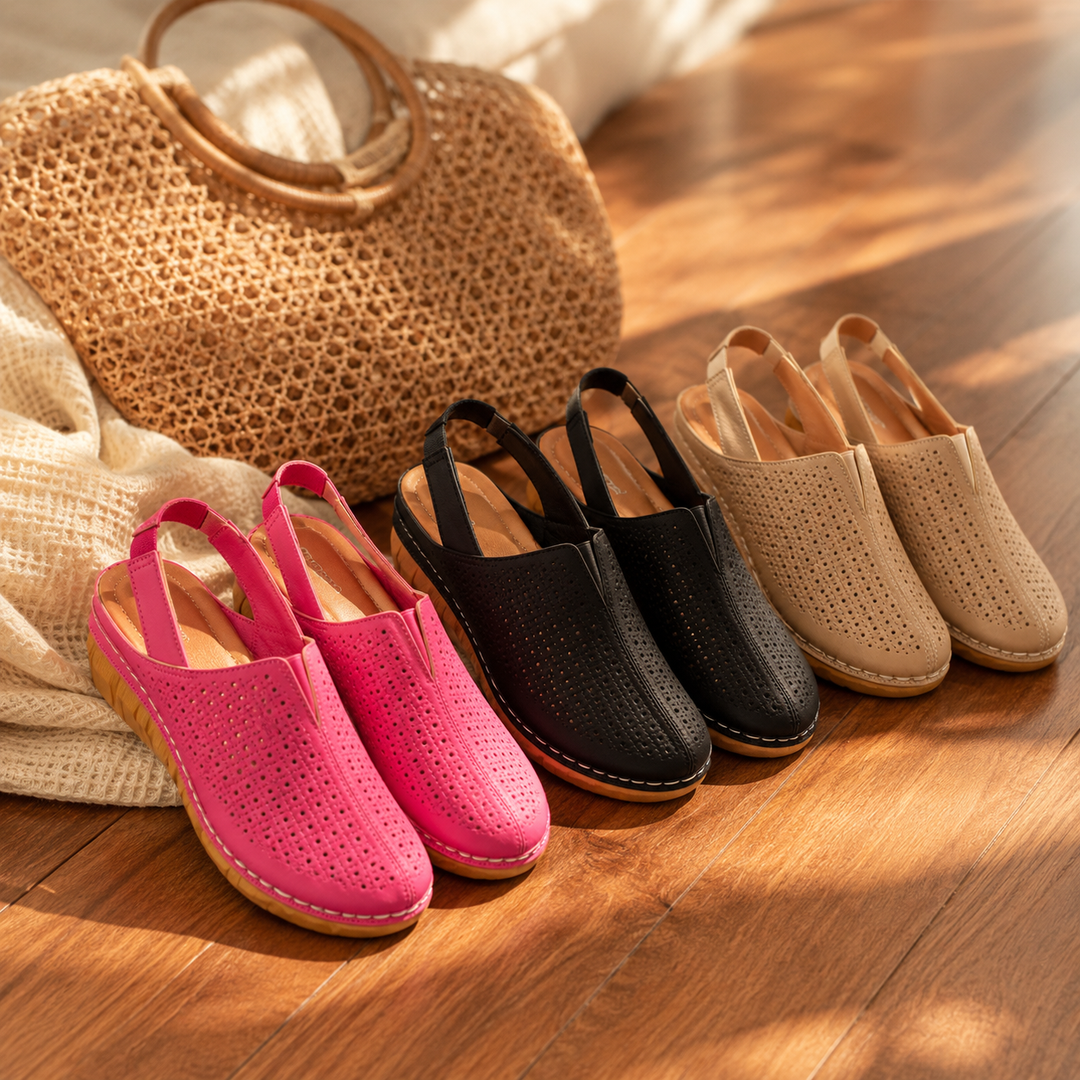 Halvine | Women's Perforated Wedge Slingback Sandal - Hot Pink - Image 7