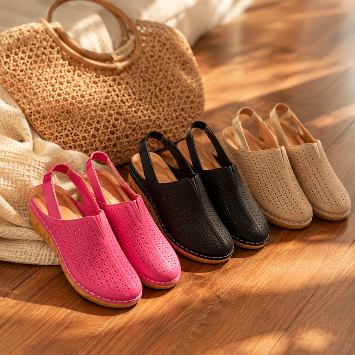 Halvine | Women's Perforated Wedge Slingback Sandal - Hot Pink - Image 7