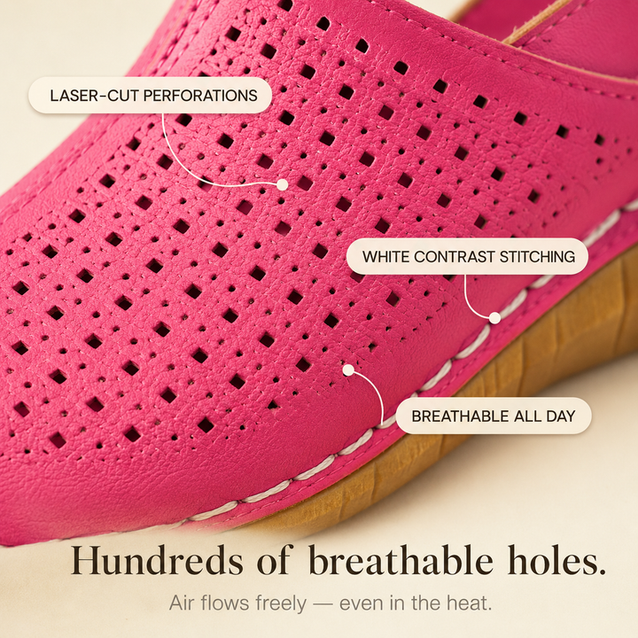 Halvine | Women's Perforated Wedge Slingback Sandal - Hot Pink - Image 8