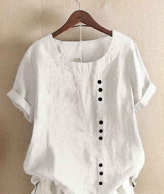 Halvorn | Women's Boho Short Sleeve Linen Tunic Top - White - Image 1