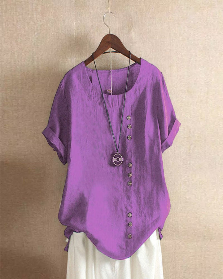 Halvorn | Women's Boho Short Sleeve Linen Tunic Top - White - Image 10