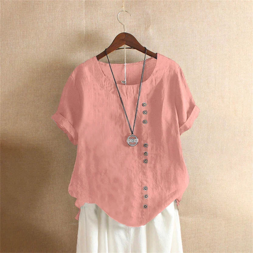 Halvorn | Women's Boho Short Sleeve Linen Tunic Top - White - Image 11