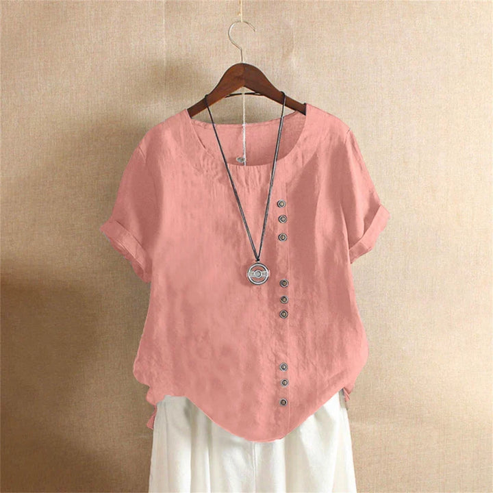 Halvorn | Women's Boho Short Sleeve Linen Tunic Top - White - Image 11