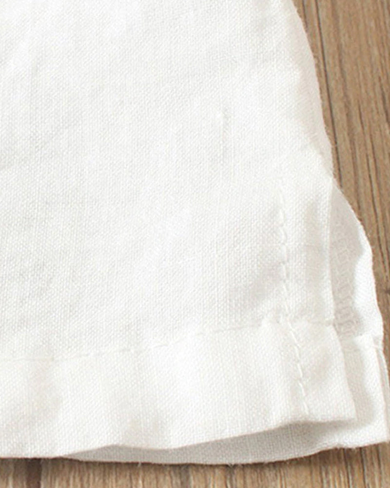 Halvorn | Women's Boho Short Sleeve Linen Tunic Top - White - Image 3