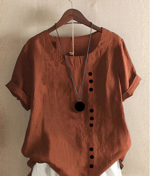 Halvorn | Women's Boho Short Sleeve Linen Tunic Top - White - Image 4