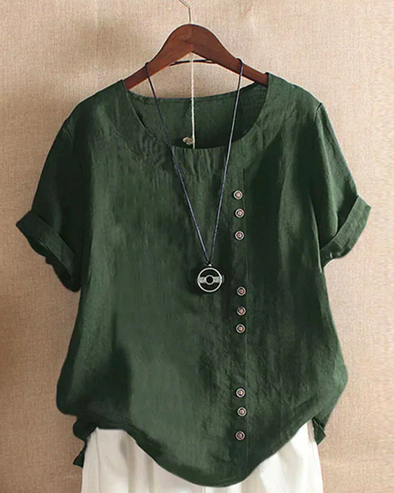 Halvorn | Women's Boho Short Sleeve Linen Tunic Top - White - Image 6