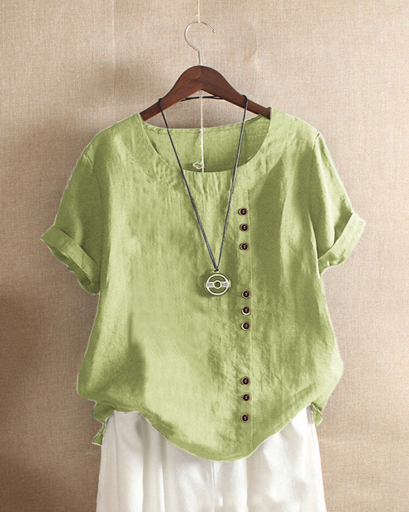 Halvorn | Women's Boho Short Sleeve Linen Tunic Top - White - Image 8