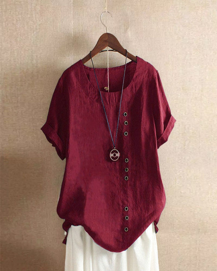 Halvorn | Women's Boho Short Sleeve Linen Tunic Top - White - Image 9