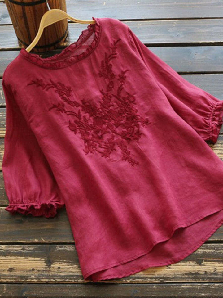 Halvorne | Women's Boho Embroidered Linen Blouse - Yellow - Image 6