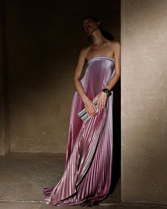 Halvorne | Women's Strapless Pleated Maxi Dress - Lilac - Image 2