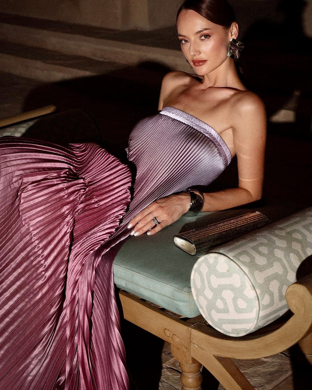 Halvorne | Women's Strapless Pleated Maxi Dress - Lilac - Image 4