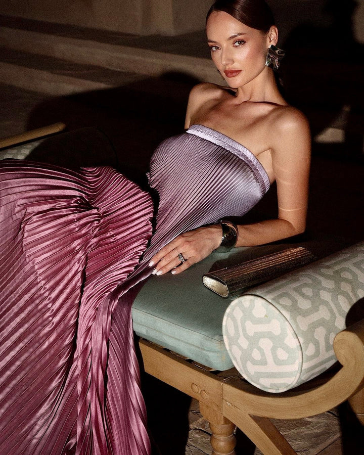 Halvorne | Women's Strapless Pleated Maxi Dress - Lilac - Image 4