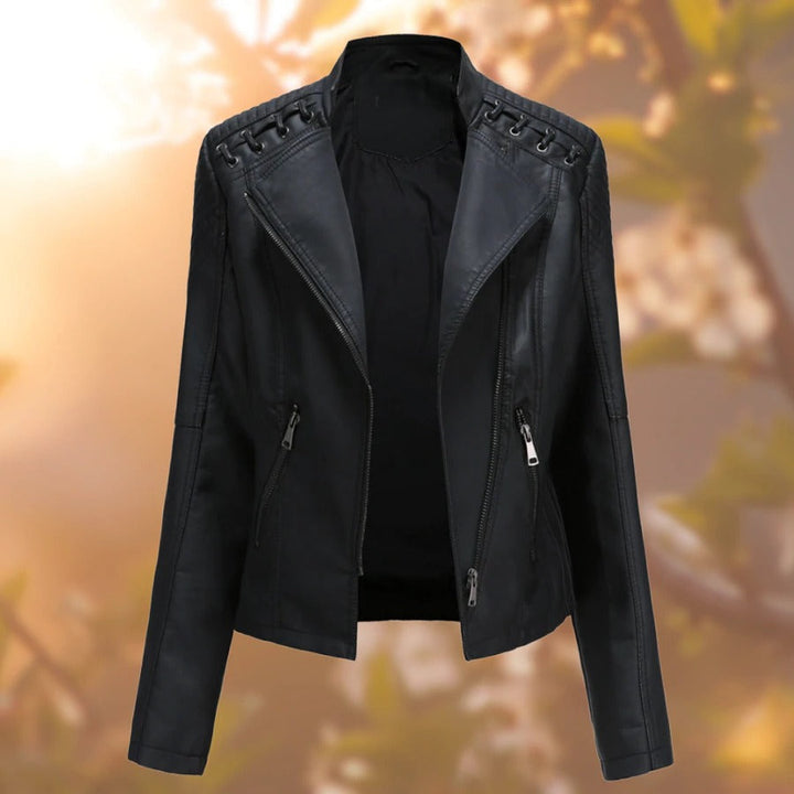 Harlow | Women's Biker Jacket with Zip Detail - Black - Image 1