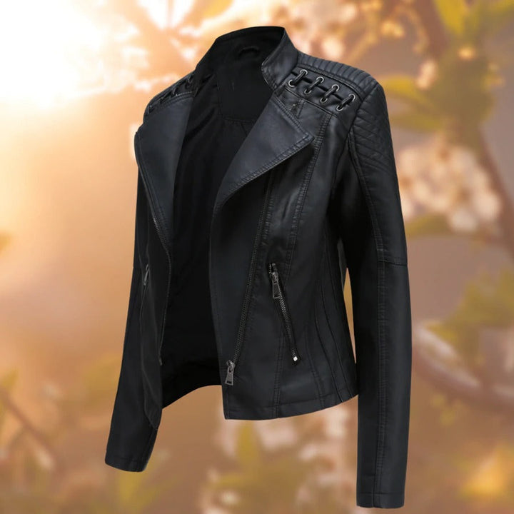 Harlow | Women's Biker Jacket with Zip Detail - Black - Image 2