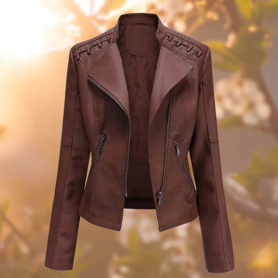 Harlow | Women's Biker Jacket with Zip Detail - Black - Image 3