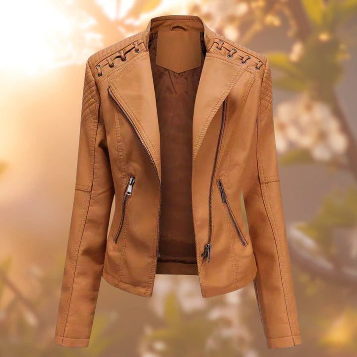 Harlow | Women's Biker Jacket with Zip Detail - Black - Image 4