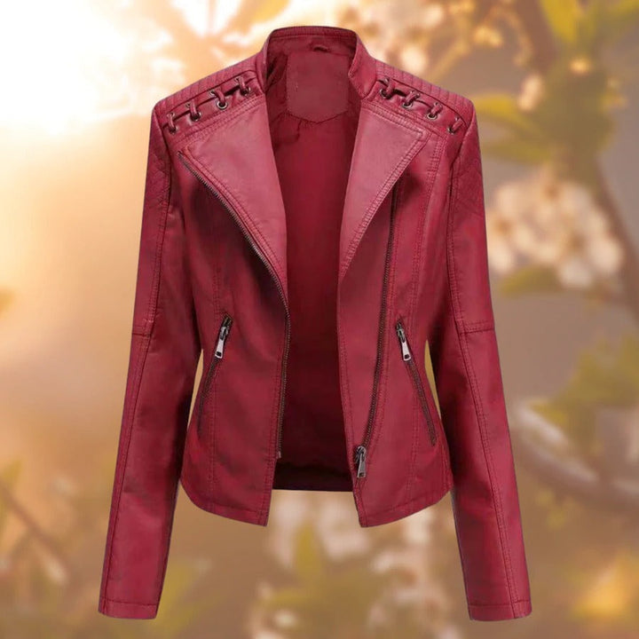 Harlow | Women's Biker Jacket with Zip Detail - Black - Image 5
