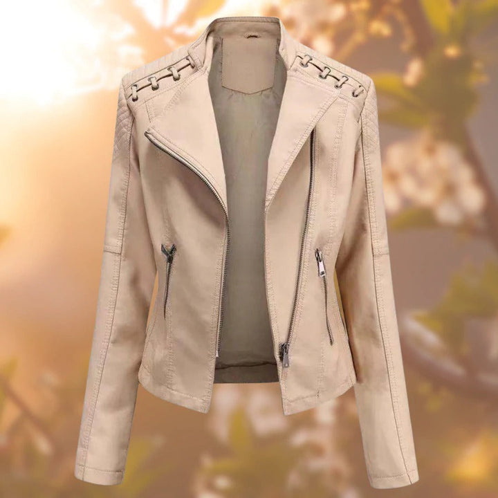 Harlow | Women's Biker Jacket with Zip Detail - Black - Image 6